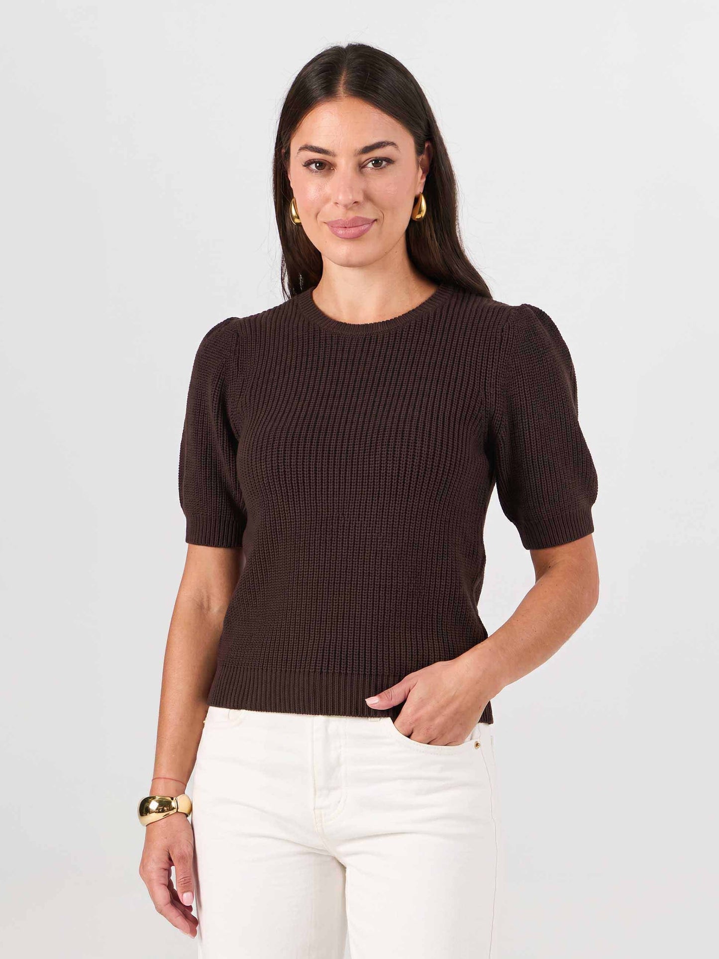 Claire Cotton Knit Top - Coffee Bean
