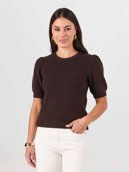 Claire Cotton Knit Top - Coffee Bean