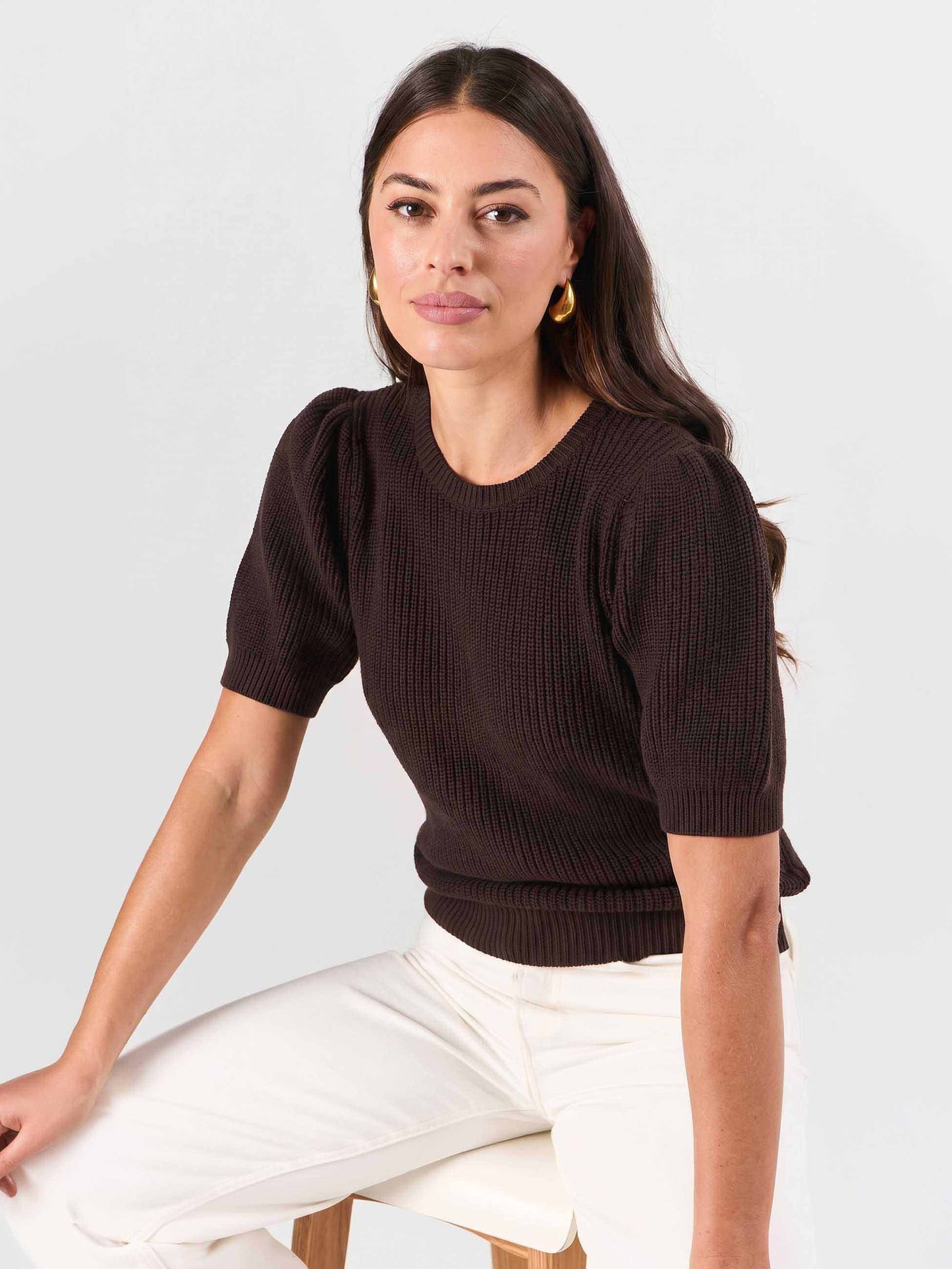 Claire Cotton Knit Top - Coffee Bean