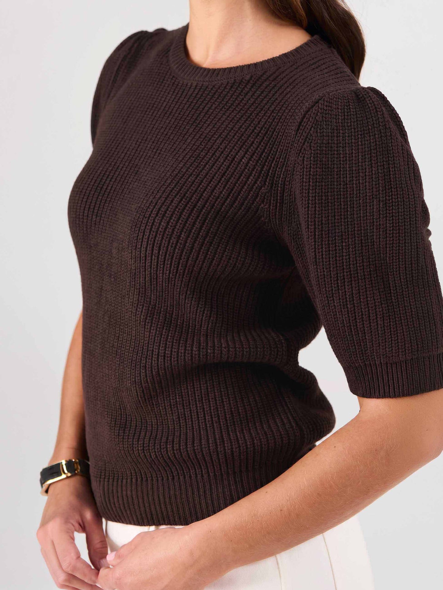 Claire Cotton Knit Top - Coffee Bean