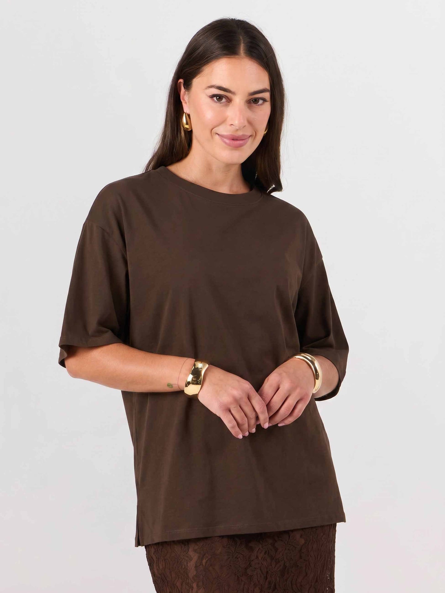 Oversized Pima Cotton Tee - Coffee Bean