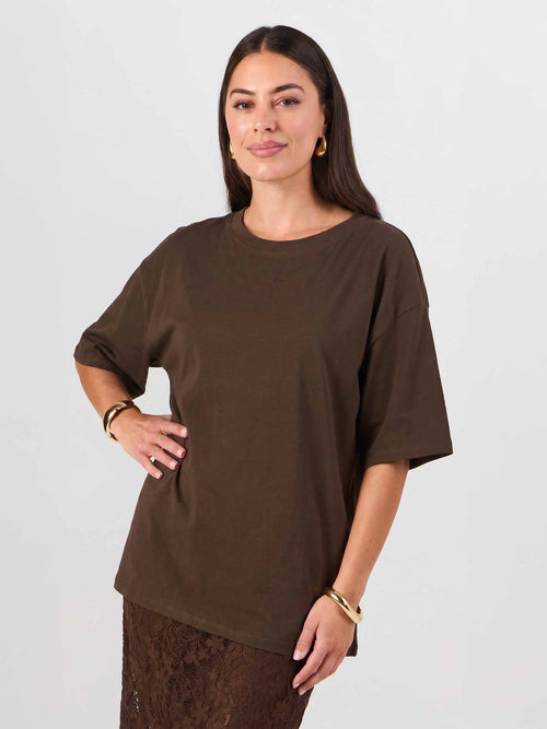 Oversized Pima Cotton Tee - Coffee Bean