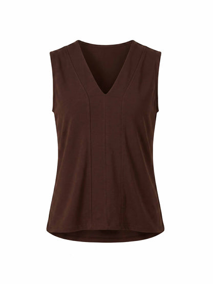 Laura V Neck Top - Coffee Bean