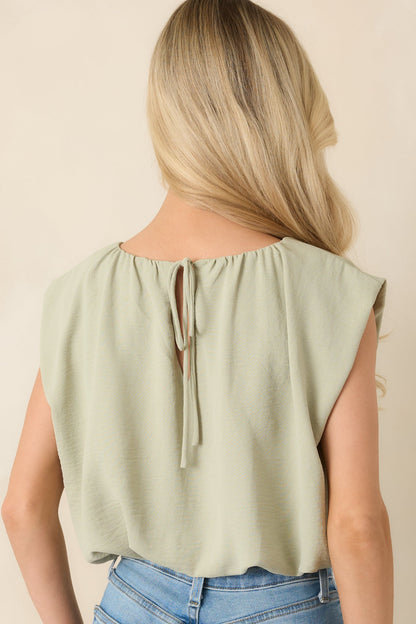 Ebb and Flow Sage Green Blouson Crop Top