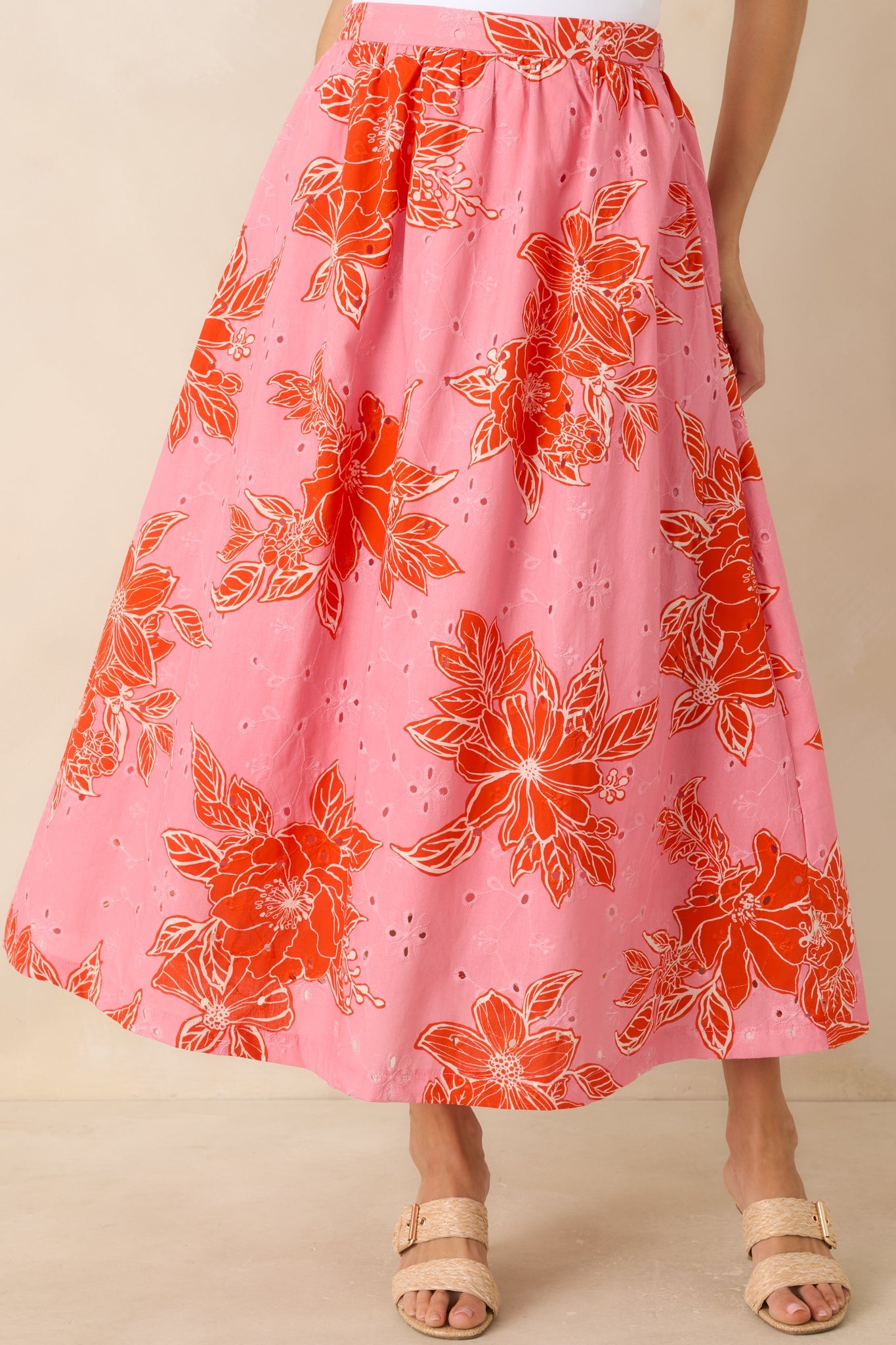 Just One of Those Days Pink & Red Floral Cotton Maxi Skirt