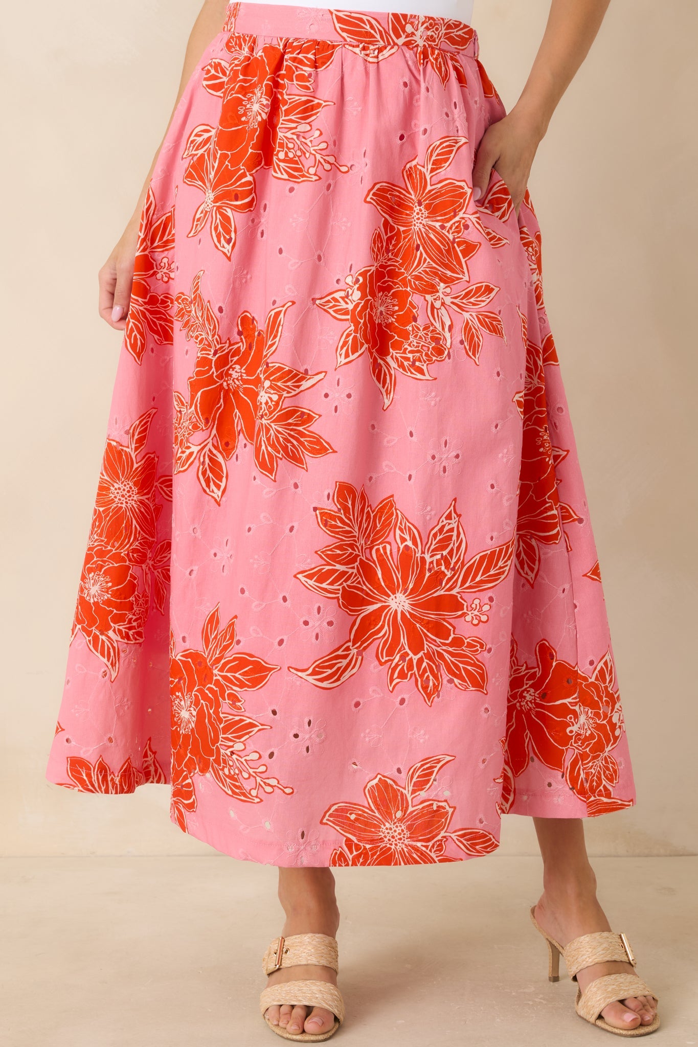 Just One of Those Days Pink & Red Floral Cotton Maxi Skirt