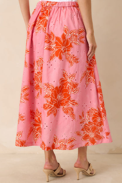 Just One of Those Days Pink & Red Floral Cotton Maxi Skirt