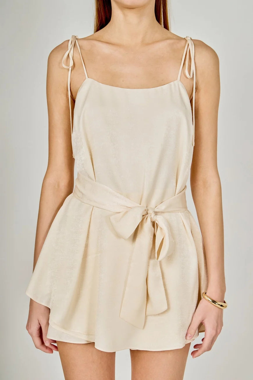 Endless Rose Spaghetti Tie Belted Romper Dress