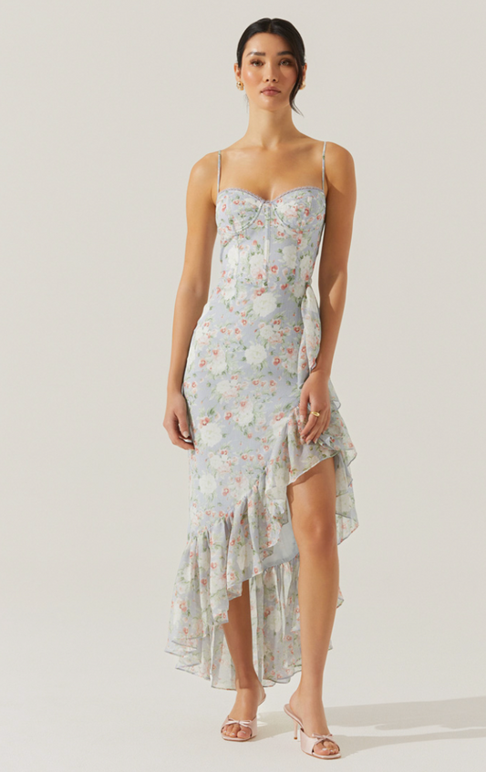 ASTR Brisbane Asymmetrical Floral Midi Dress