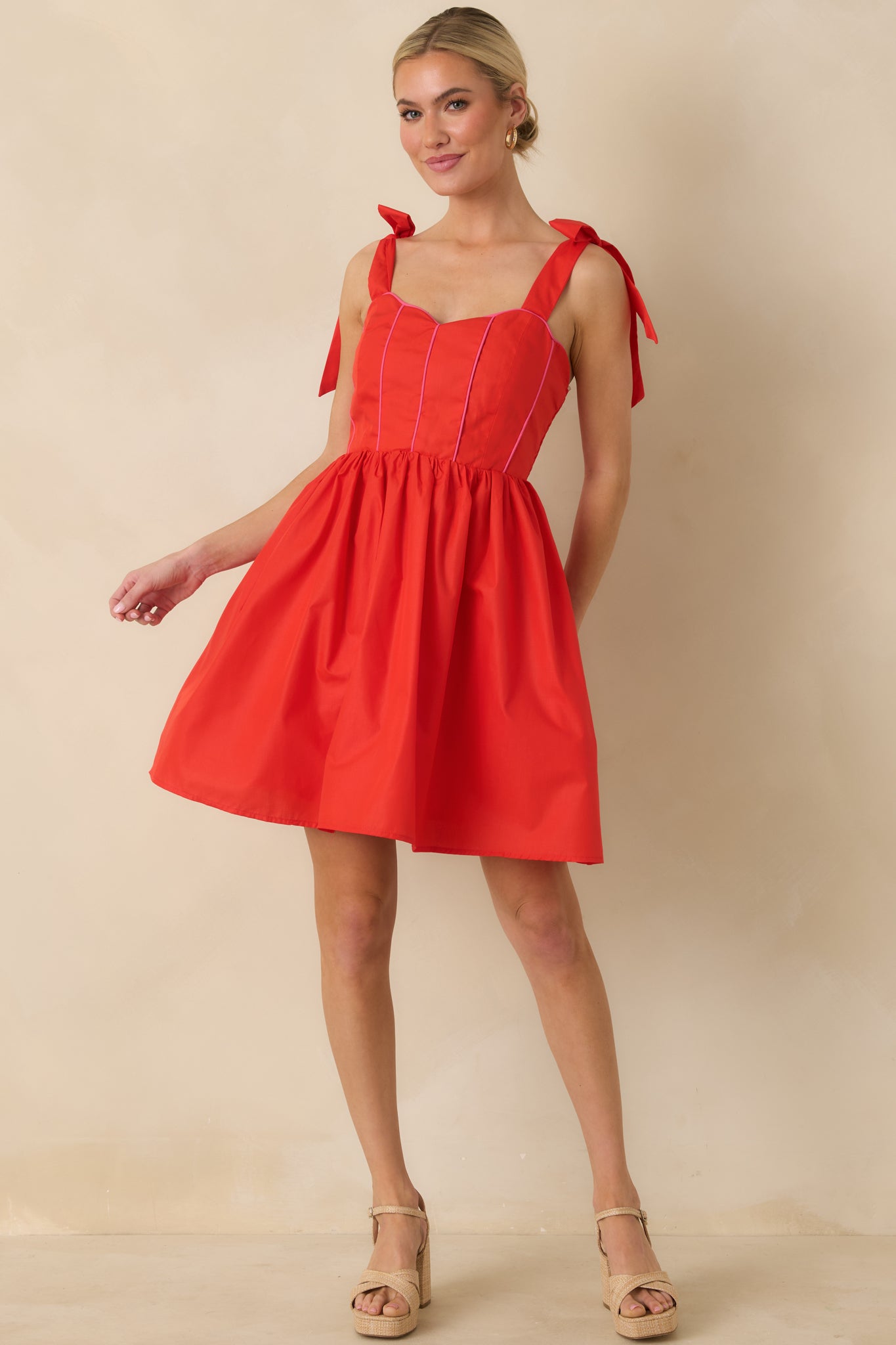 Love Without Limits Red Bow Strap Mini Dress