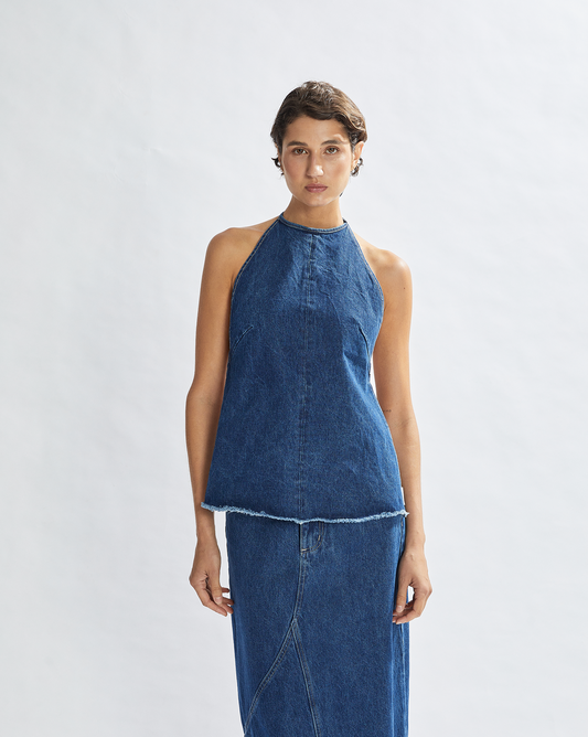 Harley Denim Halter Top Vintage Blue