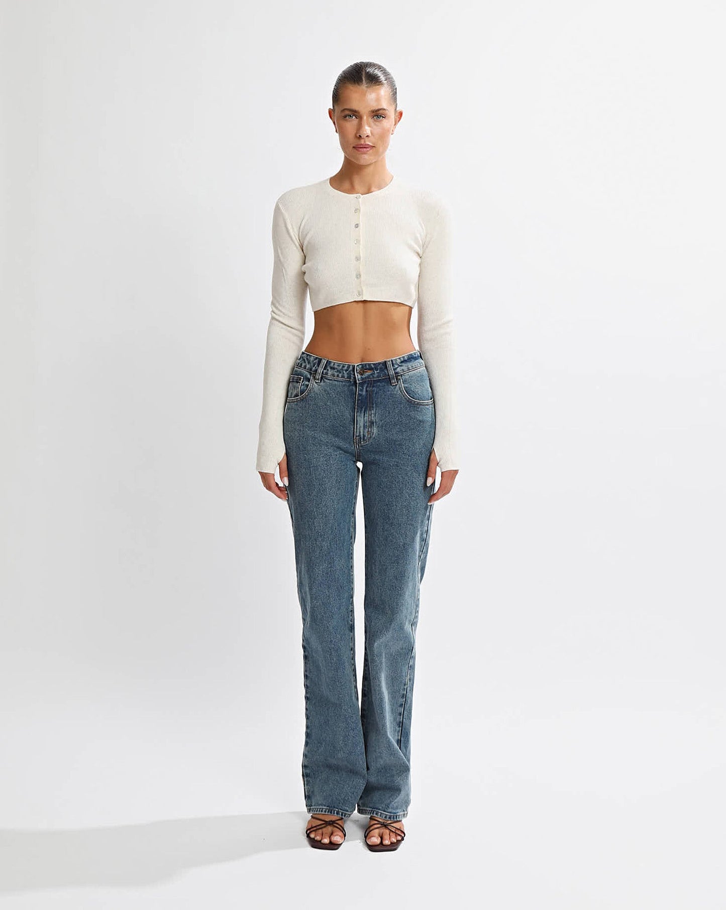 Nori Knit Cropped Cardigan Cream