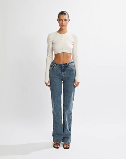 Nori Knit Cropped Cardigan Cream