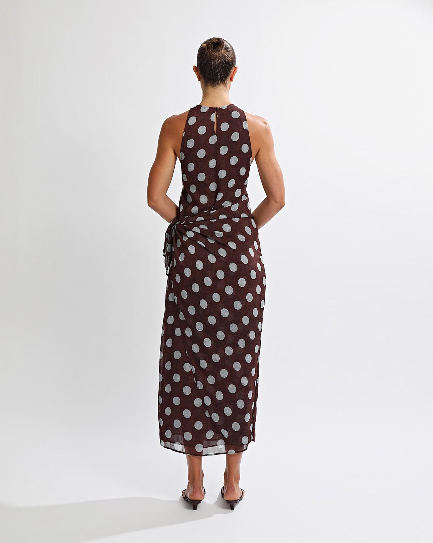 Suri Wrap Maxi Dress Brown/Blue Polka