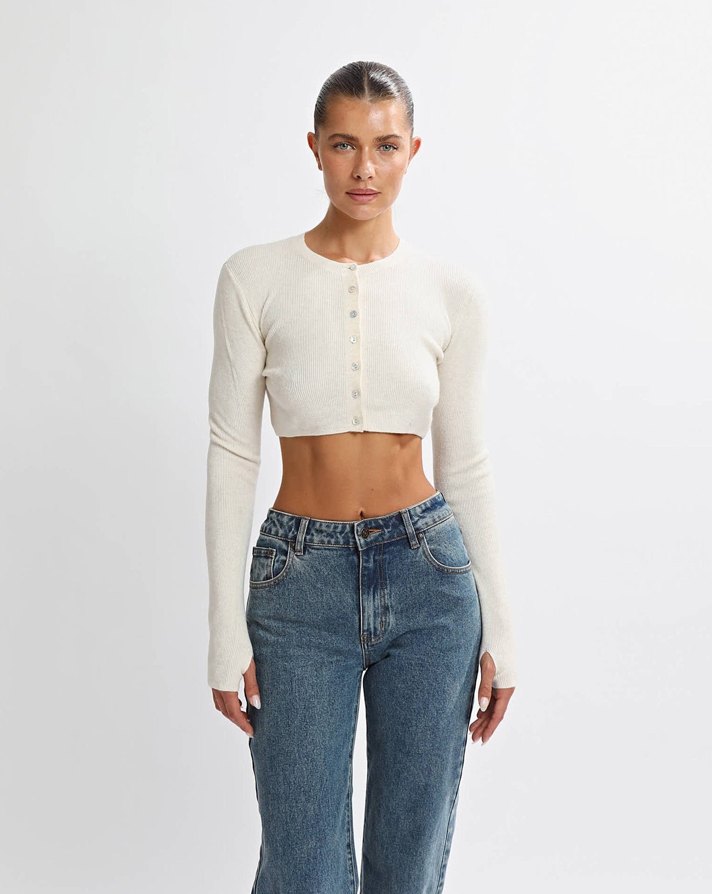 Nori Knit Cropped Cardigan Cream