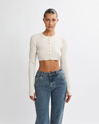 Nori Knit Cropped Cardigan Cream