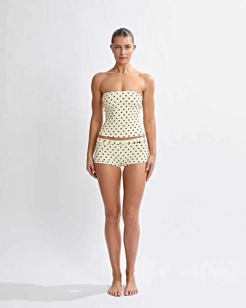 Nali Strapless Top Yellow Polka