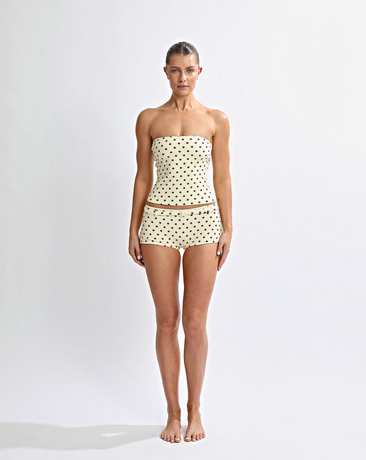 Nali Strapless Top Yellow Polka