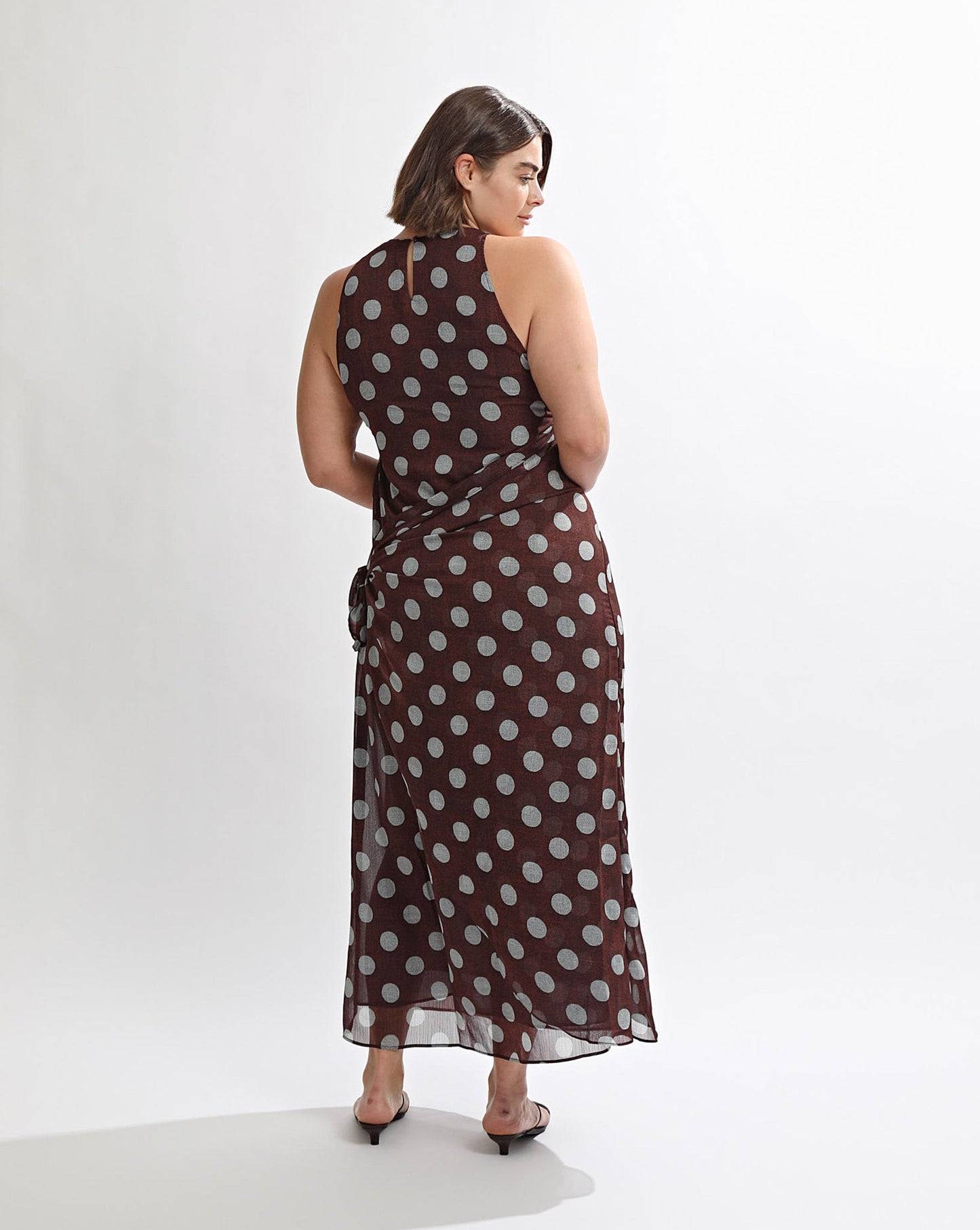 Suri Wrap Maxi Dress Brown/Blue Polka