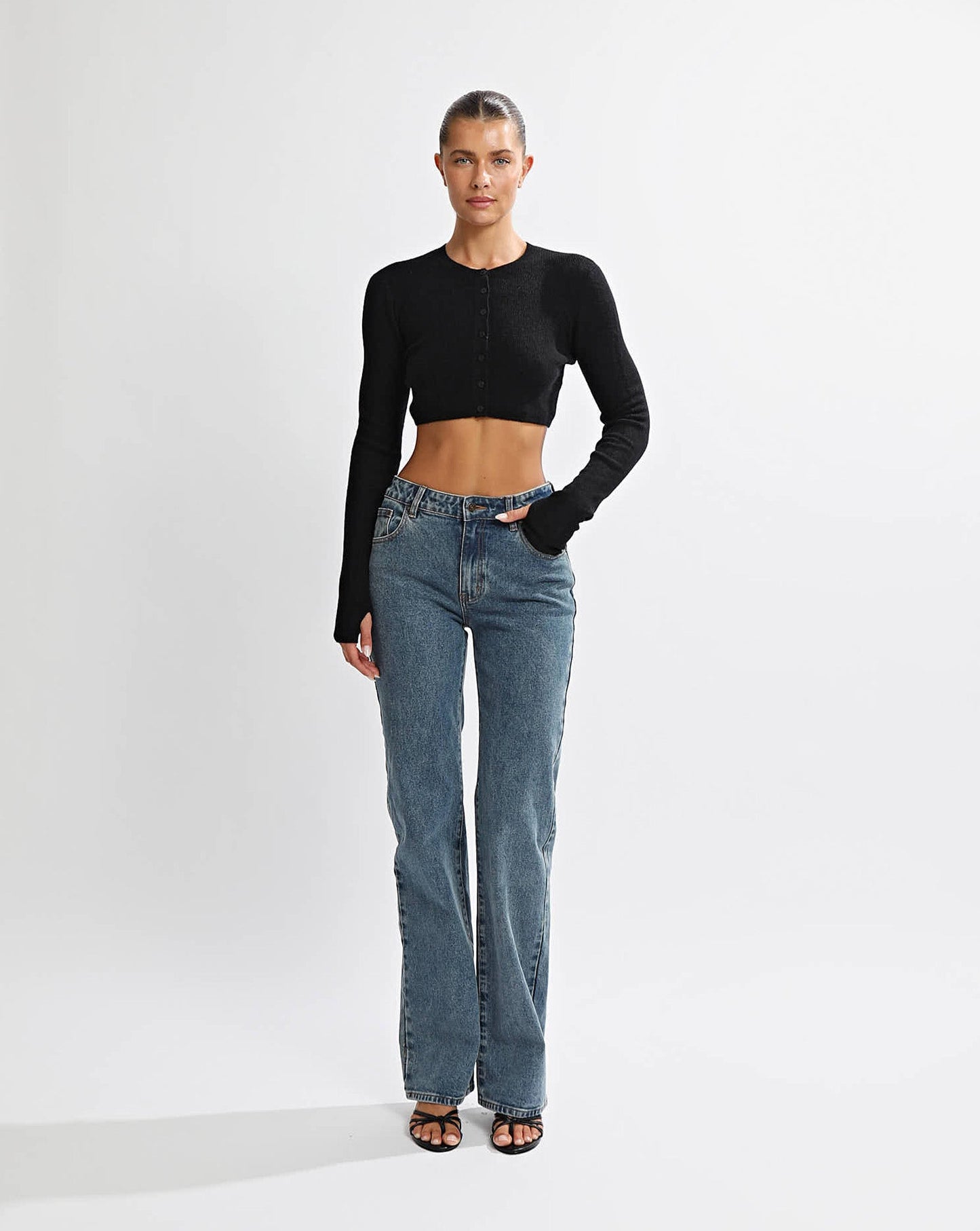 Nori Knit Cropped Cardigan Black