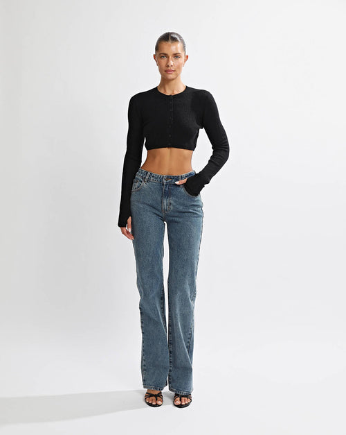 Nori Knit Cropped Cardigan Black
