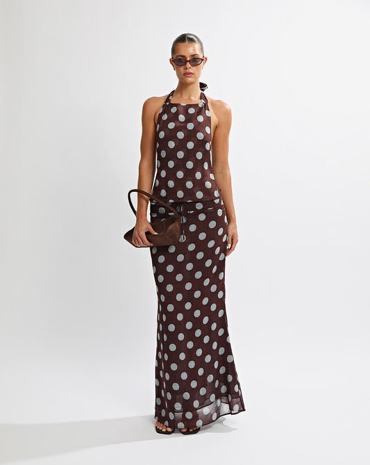 Suri Top Brown/Blue Polka