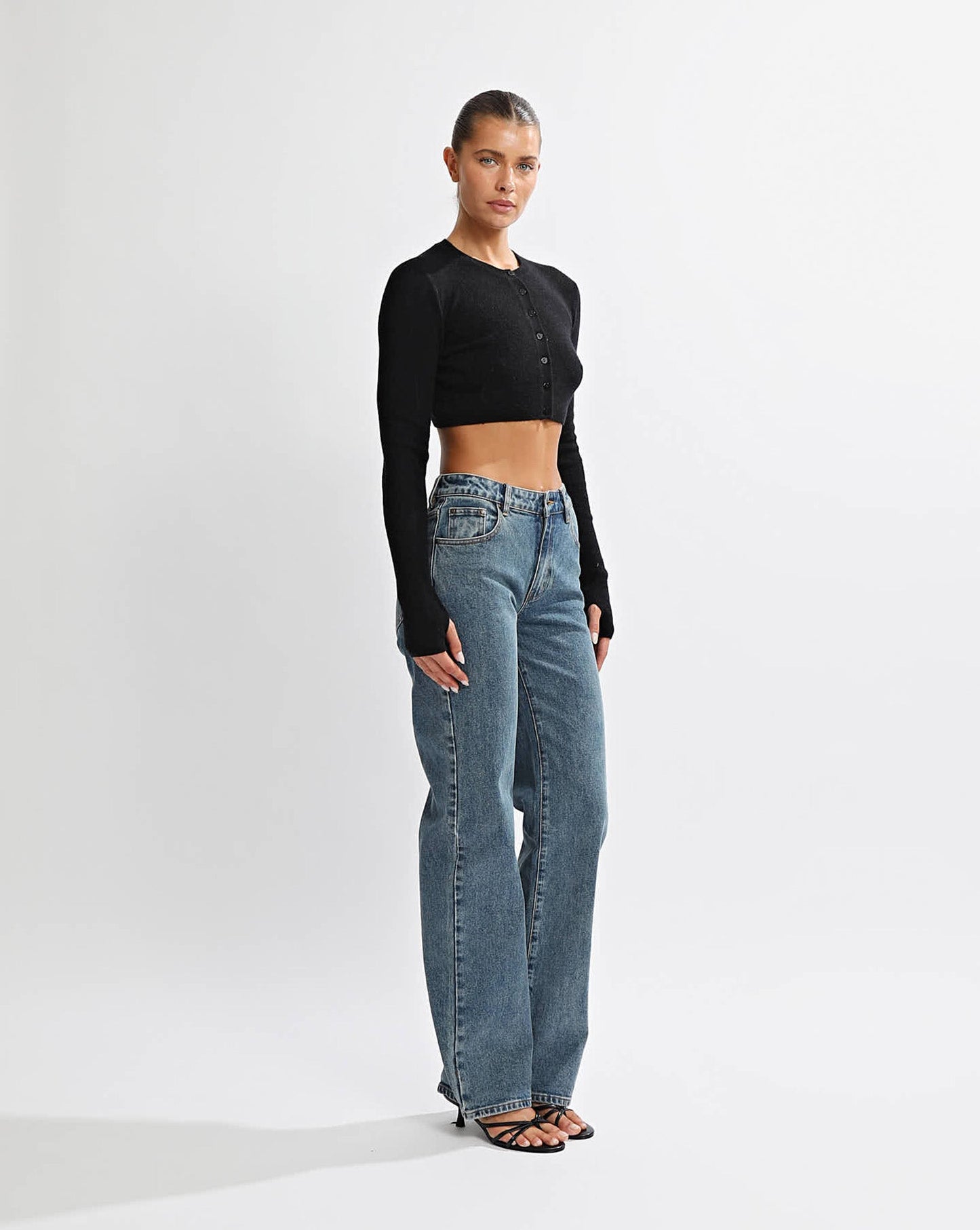 Nori Knit Cropped Cardigan Black