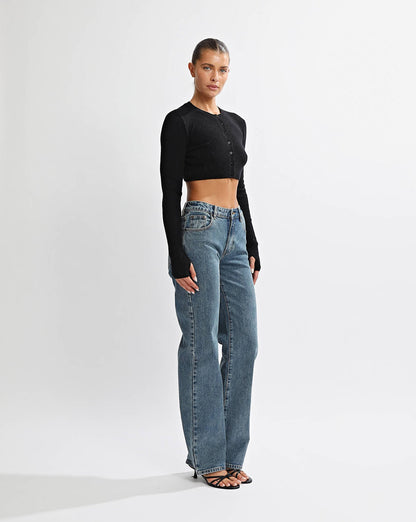 Nori Knit Cropped Cardigan Black