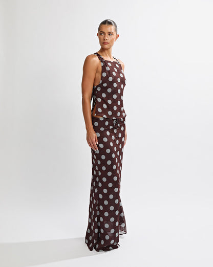 Suri Top Brown/Blue Polka