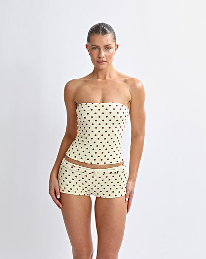 Nali Strapless Top Yellow Polka