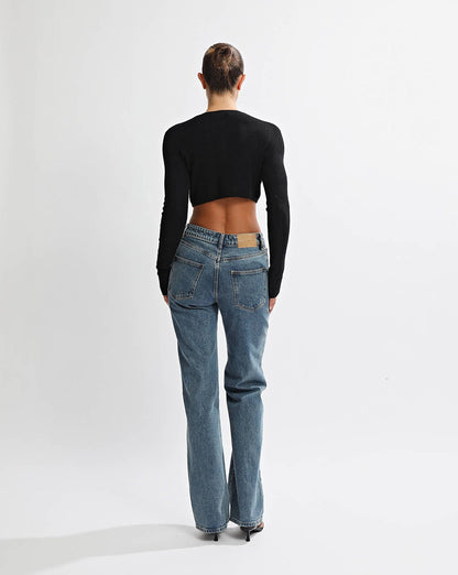 Nori Knit Cropped Cardigan Black