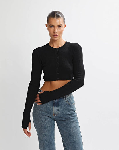 Nori Knit Cropped Cardigan Black