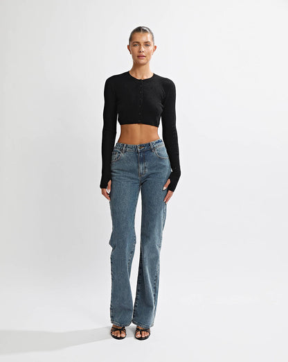 Nori Knit Cropped Cardigan Black