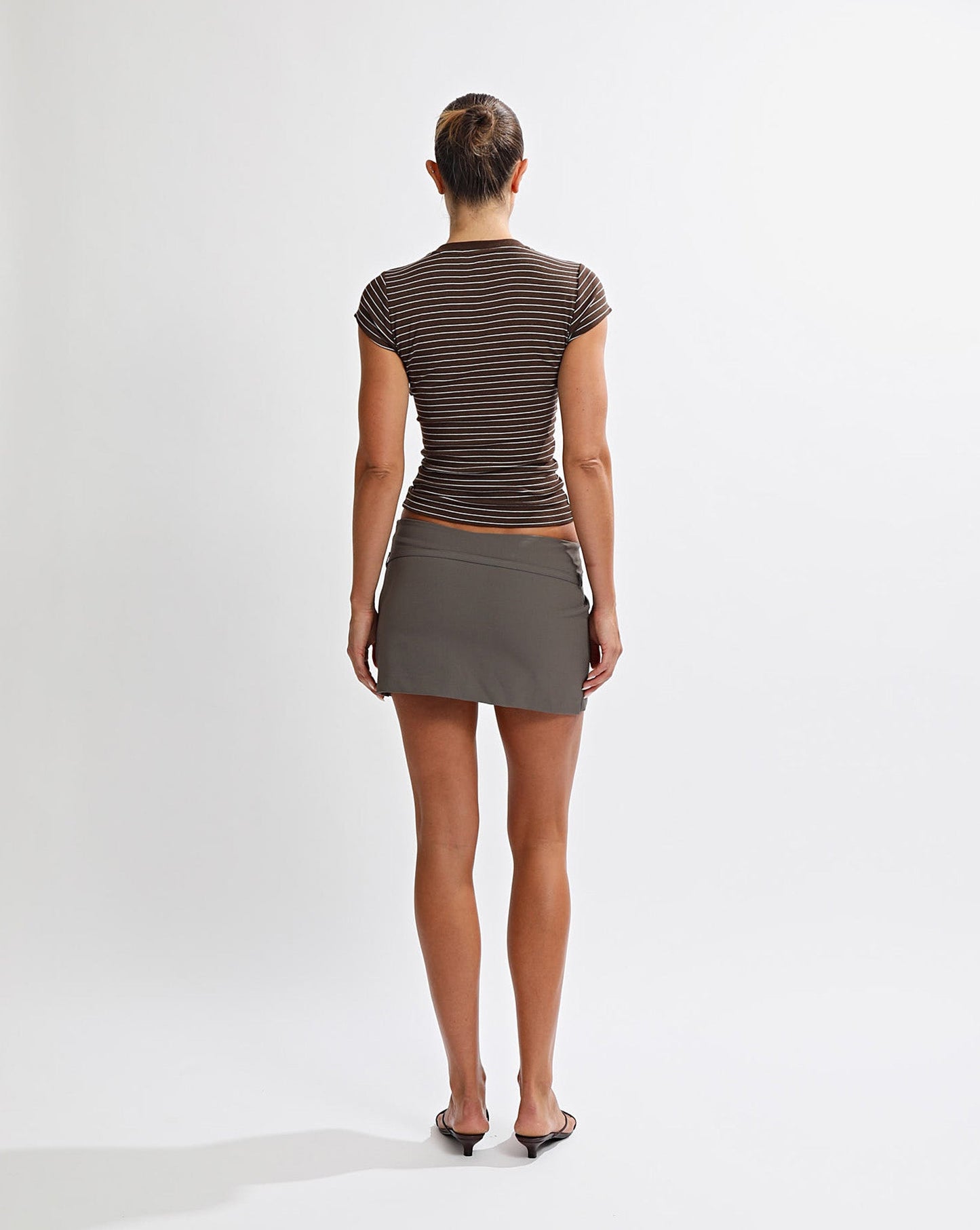 Zeya V Neck Tee Brown/Cream Stripe