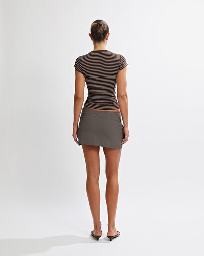 Zeya V Neck Tee Brown/Cream Stripe