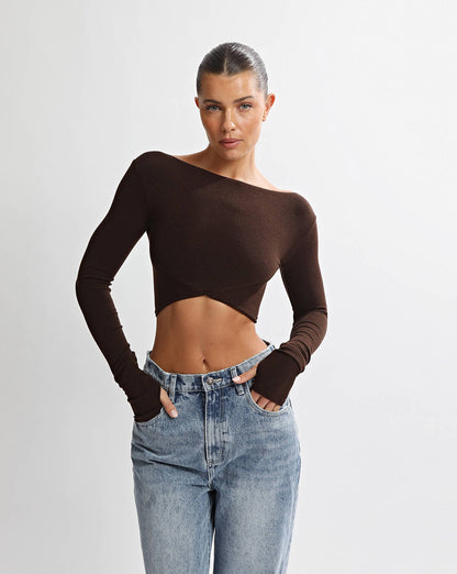 Ezra Long Sleeve Top Brown