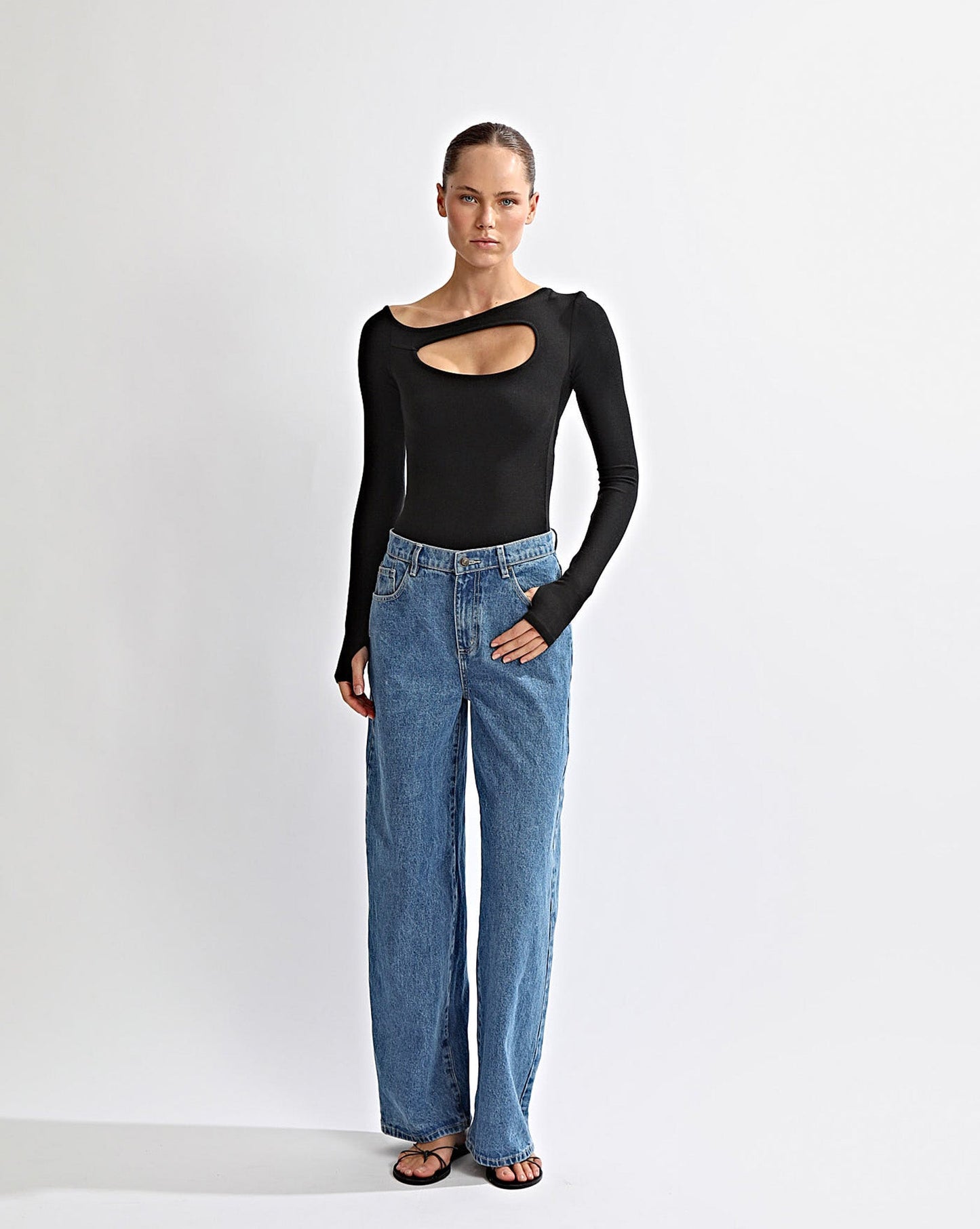 Amelia Asym Long Sleeve Top Black
