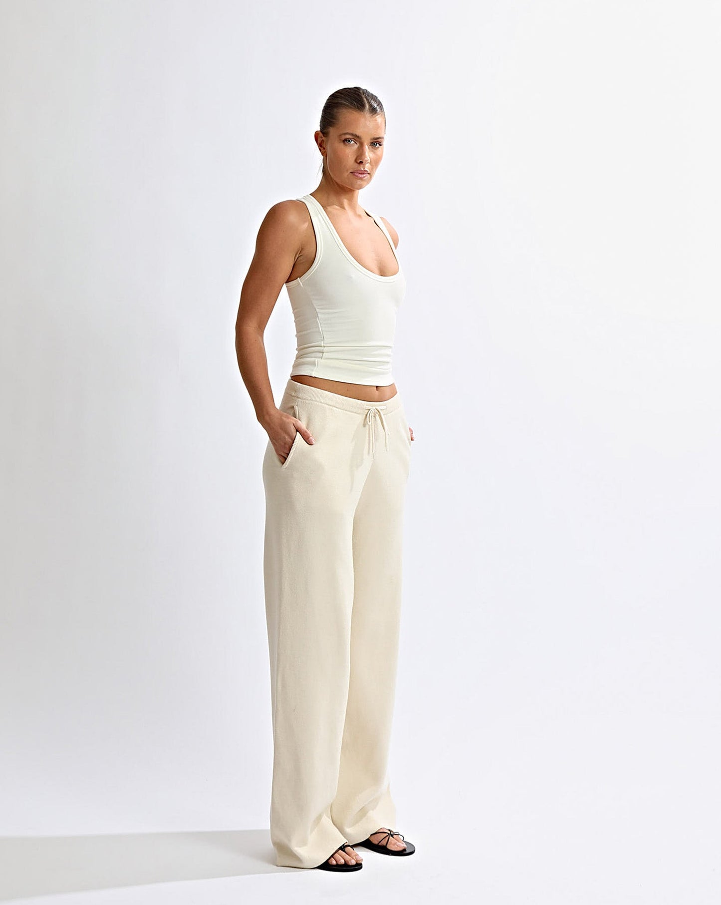 Dion Knit Pants Cream Cropped