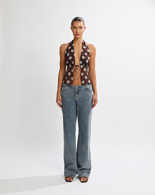 Suri Halter Top Brown/Blue Polka