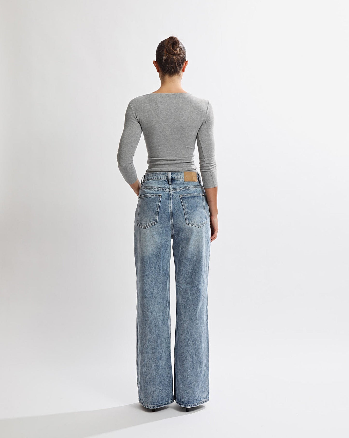 Samantha V Neck Top Grey Marl
