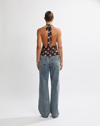 Suri Halter Top Brown/Blue Polka