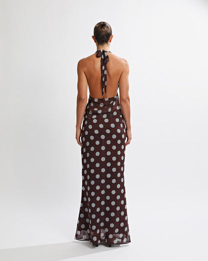 Suri Halter Top Brown/Blue Polka