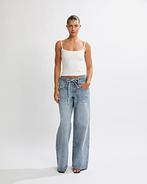 Hansen Baggy Jeans Mid Blue Cropped