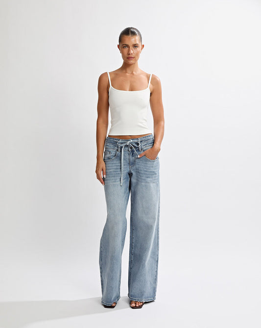 Hansen Baggy Jeans Mid Blue Cropped