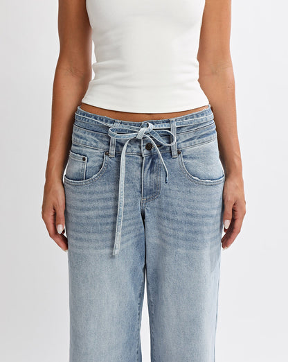 Hansen Baggy Jeans Mid Blue Cropped