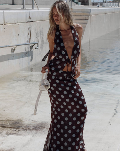 Suri Maxi Skirt Brown/Blue Polka