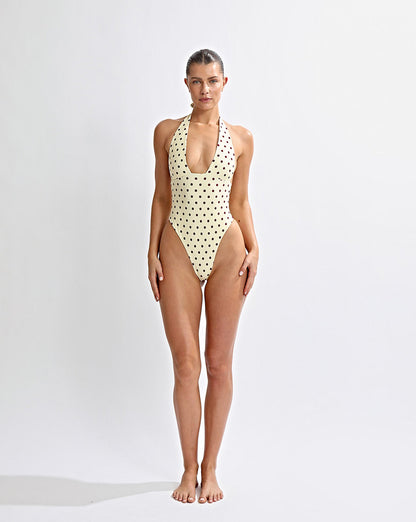 Cabo Halter One Piece Yellow Polka