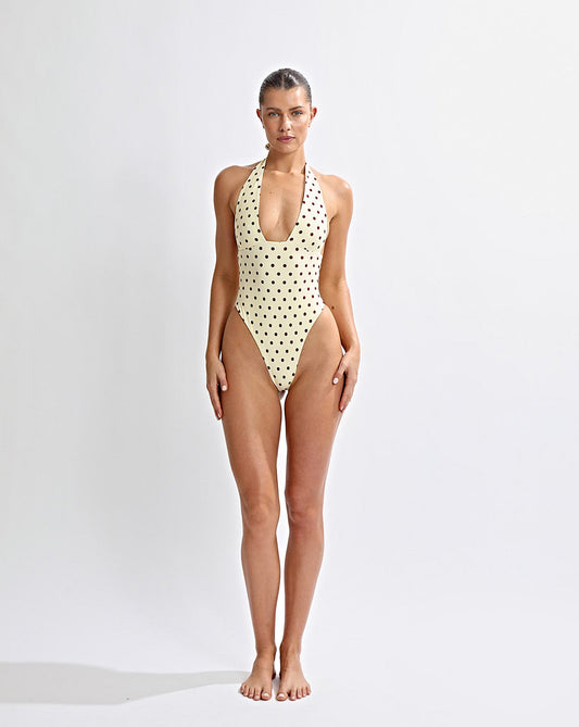 Cabo Halter One Piece Yellow Polka