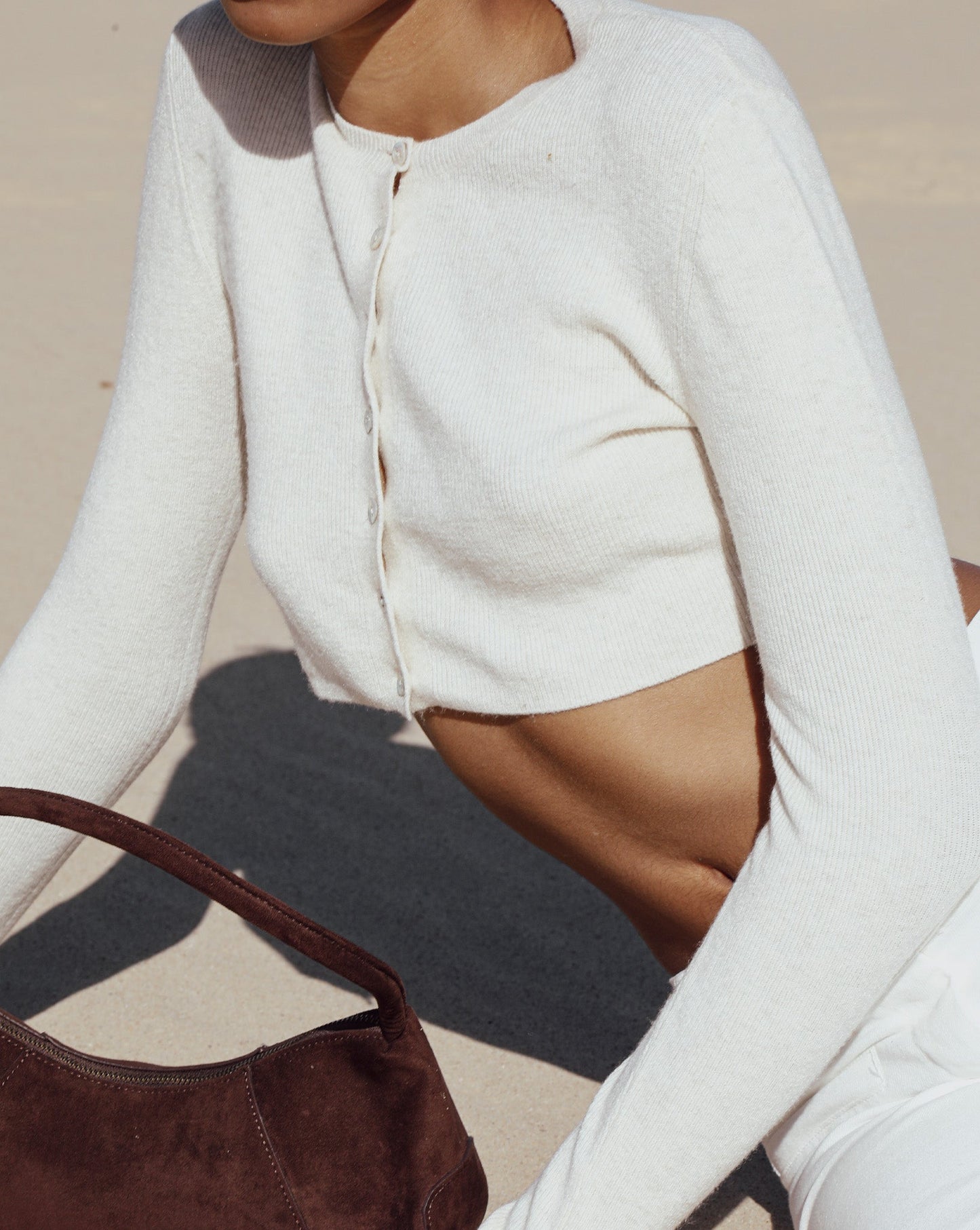 Nori Knit Cropped Cardigan Cream