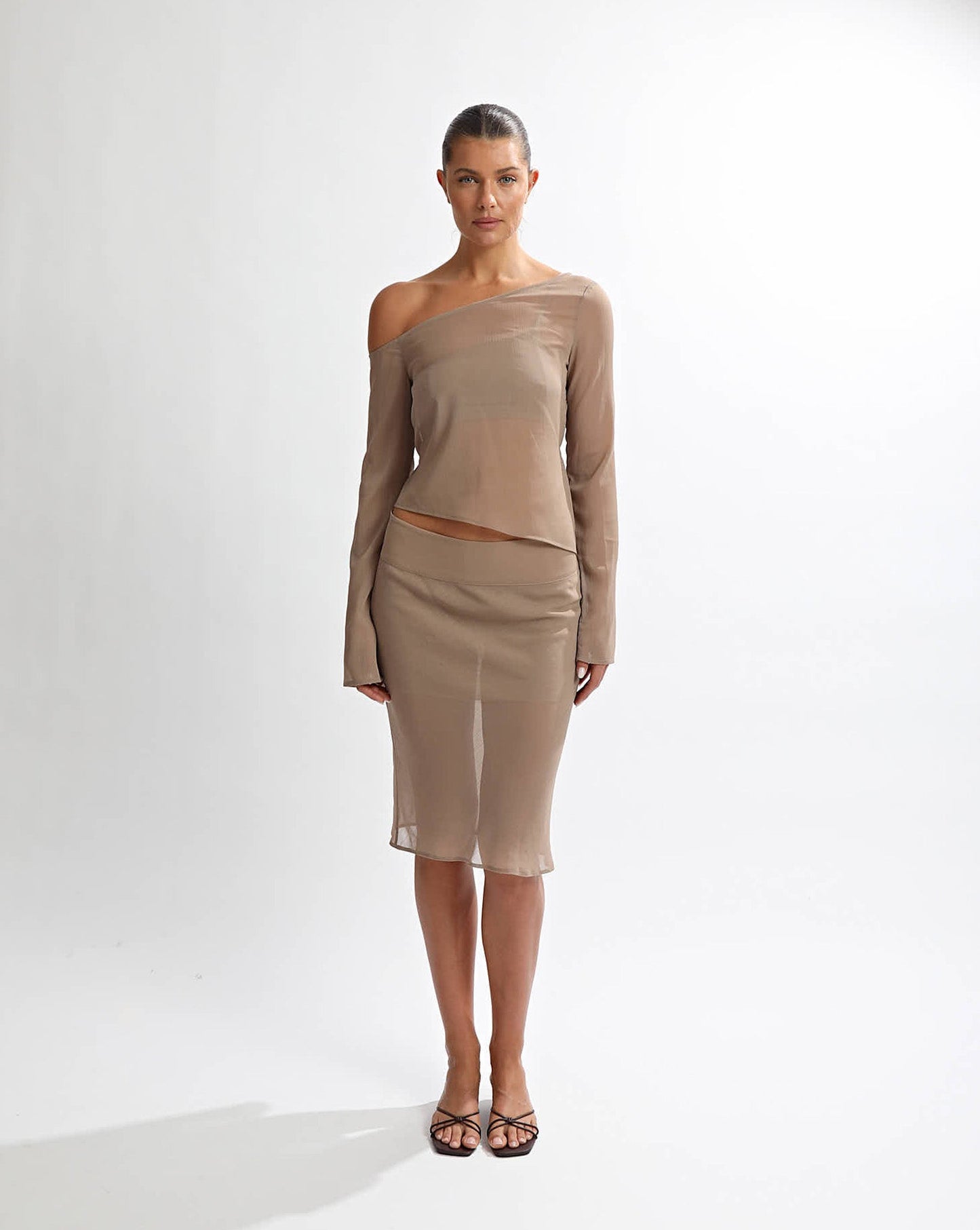 Josephine Midi Sheer Skirt Taupe